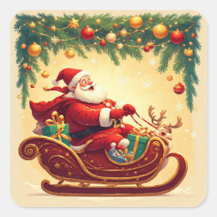 Quadrado 🎁Papai Noel Trenó Rena Santa Natal Adesivo Divers