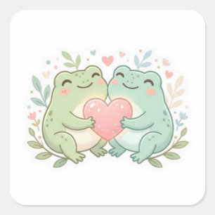 Quadrado Par de Rãs Adesivo Fofo Duas Rãs Amor Coração Roma
