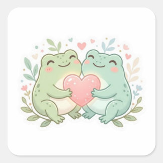 Quadrado Par de Rãs Adesivo Fofo Duas Rãs Amor Coração Roma