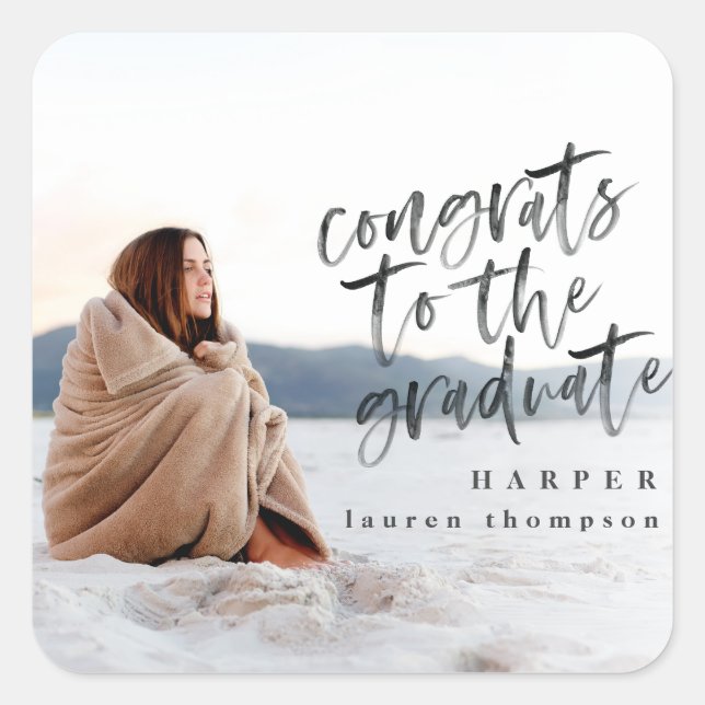Quadrado Parabéns ao adesivo do formando de fotos de forman (Frente)