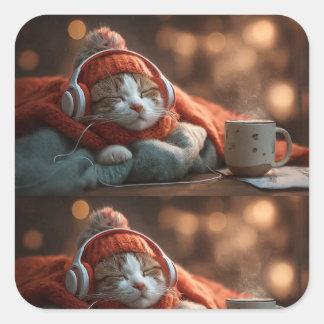 Quadrado Pausa Suave – Adesivo de Gato Aconchegante de Inve
