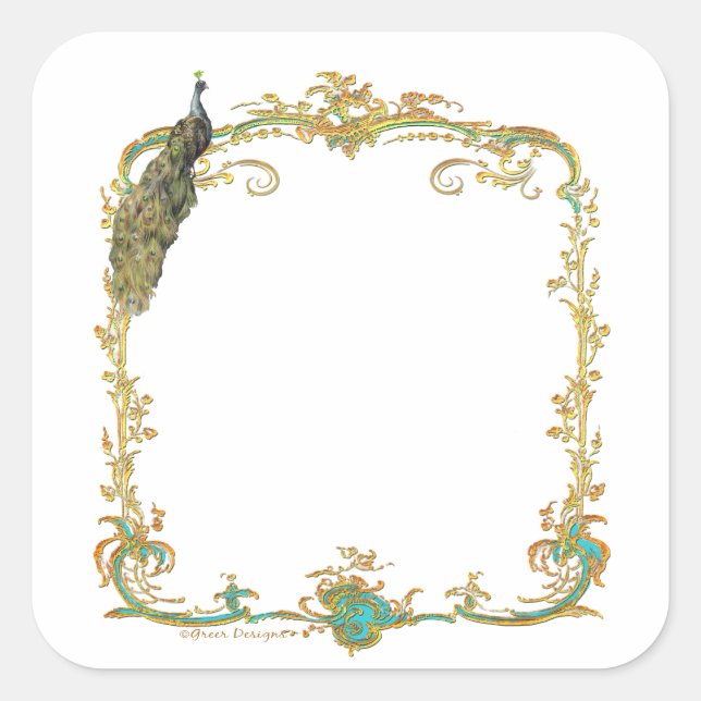 Quadrado Peacock com o adesivo Frame Dourado "Save the Date (Frente)