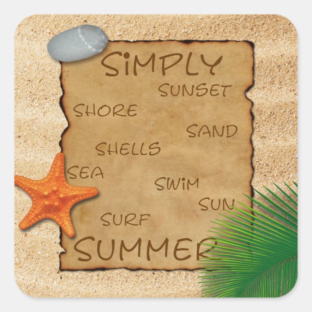 Quadrado Pergaminho no fundo da areia - Adesivo (Frente)