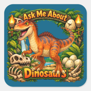 Quadrado Pergunte-me sobre Dinossauros, Alossauro   Adesivo