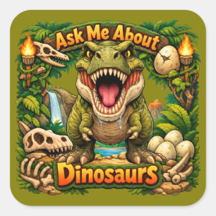 Quadrado Pergunte-me sobre Dinossauros, T-Rex Adesivo de