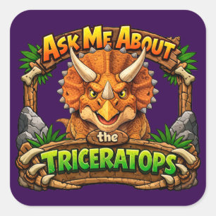 Quadrado Pergunte-me sobre o Triceratops Adesivo de 3 pol