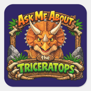 Quadrado Pergunte-me sobre o Triceratops   Adesivo de 3 pol