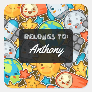 Quadrado Personalizado PERTENCE ao adesivo espacial Kawaii