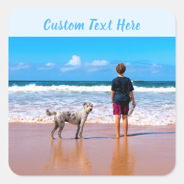 Quadrado Personalize Seu Adesivo de Foto com Texto Personal (Frente)