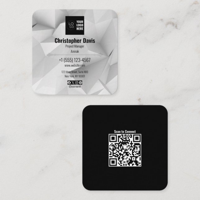 Quadrado Personalize Seu Cartão de Visita com Logo e Código (Frente/Verso)