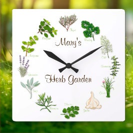 Quadrado Personalize seu relógio de jardim herbáceo
