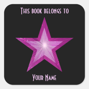 Quadrado Pink Star bookplate adesivo preto