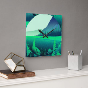 Quadrado Pintura arte Floresta Verde Natureza Relógio