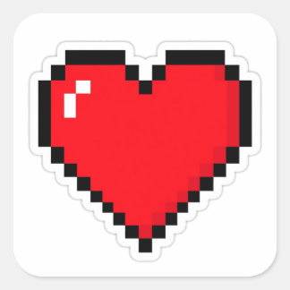 Quadrado Pixel Heart 8 Bit Adesivo de Jogador Retro
