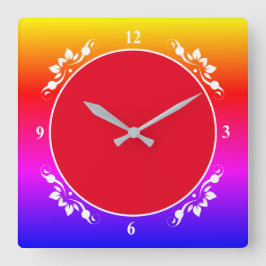 Quadrado Plano De Fundo Vermelho E Relógio Com Várias Cores