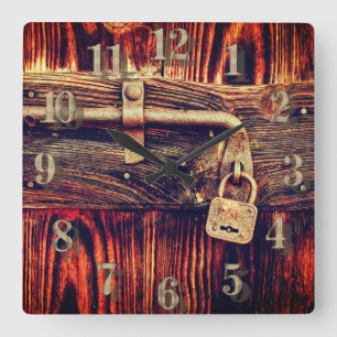 Quadrado Porta de madeira russa com relógio de latão anti