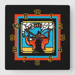 Quadrado Pote de chá em um vidro colado Olhar num Relógio d