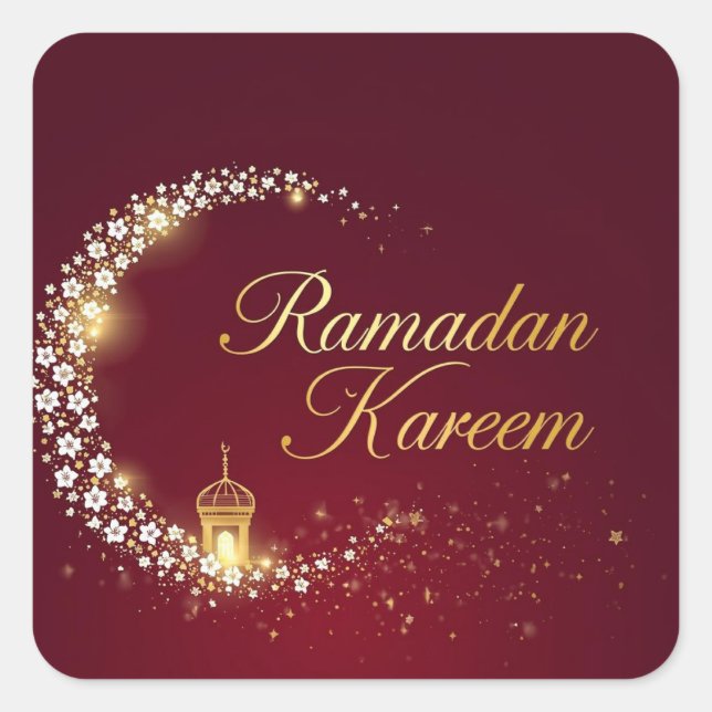Quadrado Presente de Adesivo Redondo do Ramadan Kareem (Frente)
