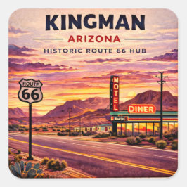 Quadrado Presente de adesivo retro da Rota 66 de Kingman