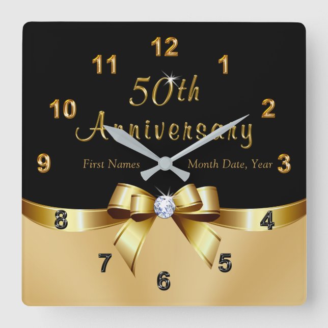 Quadrado Preto personalizado e relógio de 50 anos Dourado (Frente)