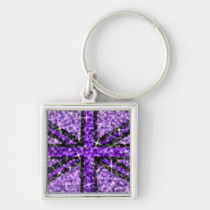 Quadrado preto roxo BRITÂNICO do chaveiro do olha