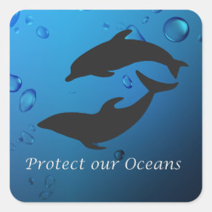 Quadrado Proteja nosso adesivo de golfinhos oceânicos