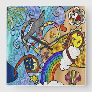 Quadrado Psicodélica Dos Anos 60 No Relógio De Praia