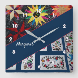 Quadrado Quilogramas de flores e estrelas grande relógio