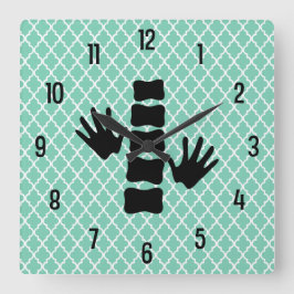 Quadrado Quiroprático Mãos e Logotipo da coluna Relógio