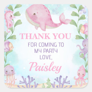 Quadrado Raparigas de baleia rosa debaixo do adesivo de ani