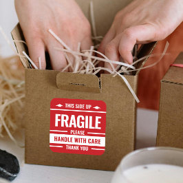 Quadrado Red Fragile Label Aviso de Entrega Pequeno Adesivo
