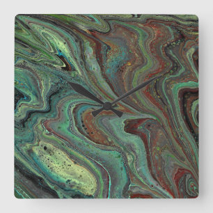 Quadrado Relógio Abstrato Verde Louco Papai O 3