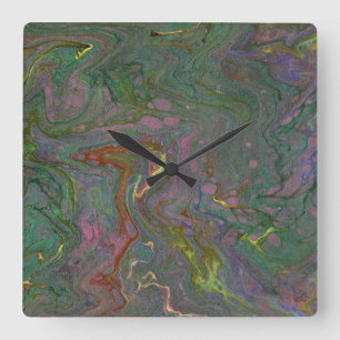 Quadrado Relógio Abstrato Verde Roxo Não Afetado