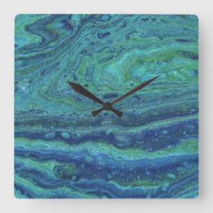 Quadrado Relógio Abstrato Wabash 3 Cool Blue Green