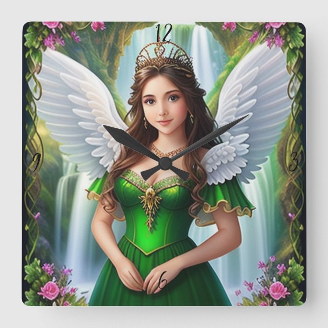 Quadrado Relógio Anjo Princesa Personalizado (Frente)