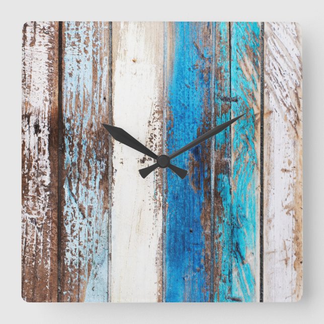 Quadrado Relógio antigo de madeira derivada (Frente)
