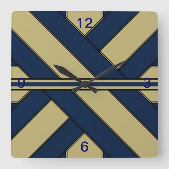 Quadrado Relógio atual azul e Dourado (Frente)