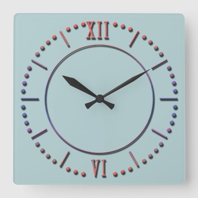 Quadrado Relógio branco com rochas azuis grandes (Frente)