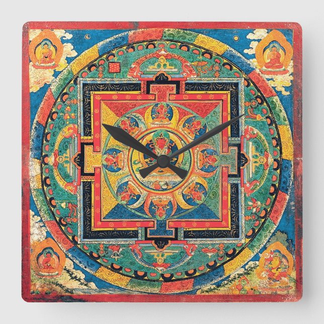 Quadrado Relógio budista tibetano de Mandala (Frente)