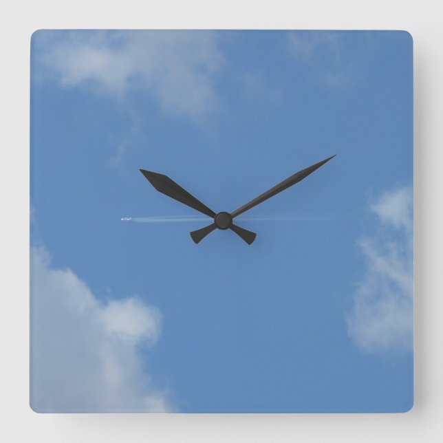 Quadrado relógio céu azul avião traça (Frente)