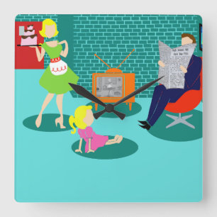 Quadrado Relógio clássico de parede de televisão dos ano