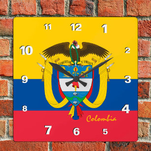 Quadrado Relógio Colômbia, lar patriótico, Bandeira Colombi