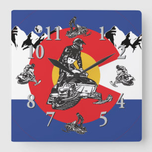Quadrado Relógio Colorado Flag e Snowmobile