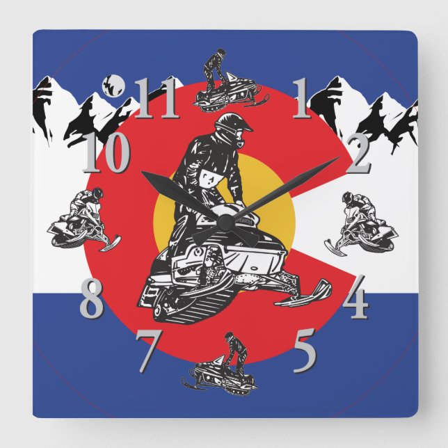 Quadrado Relógio Colorado Flag e Snowmobile (Frente)