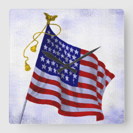 Quadrado Relógio com Bandeira dos EUA Vintage Estrelas e Li