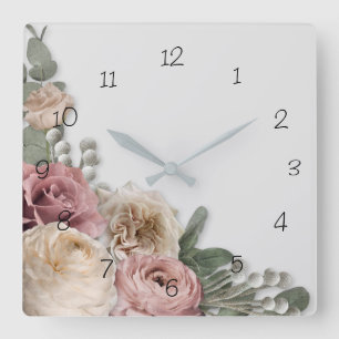 Quadrado Relógio com Vintage Floral do#