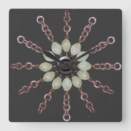 Quadrado Relógio - Corrente de cobre e miçangas de vidro