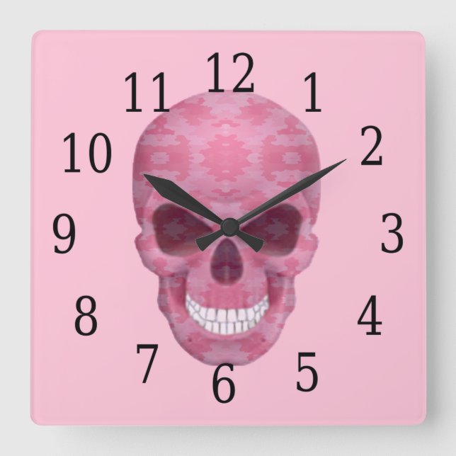 Quadrado Relógio Crânio da Camuflagem Rosa (Frente)