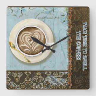 Quadrado Relógio da Taça de Java Cappuccino de Café de Brev