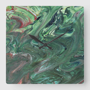 Quadrado Relógio de Abstrato Verde em Mesmerização Katmandu